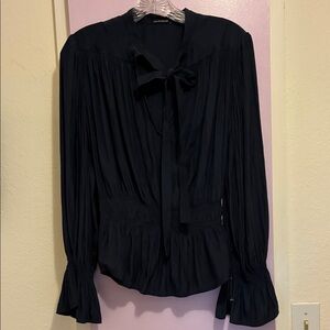 Chic Navy Blouse with Bow by Calvin Rucker